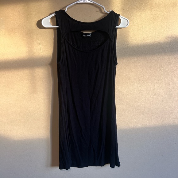 Wet Seal Long Black Silver Affliction Style Y2K Angel Wing Tank Top Size S Goth - Picture 3 of 6